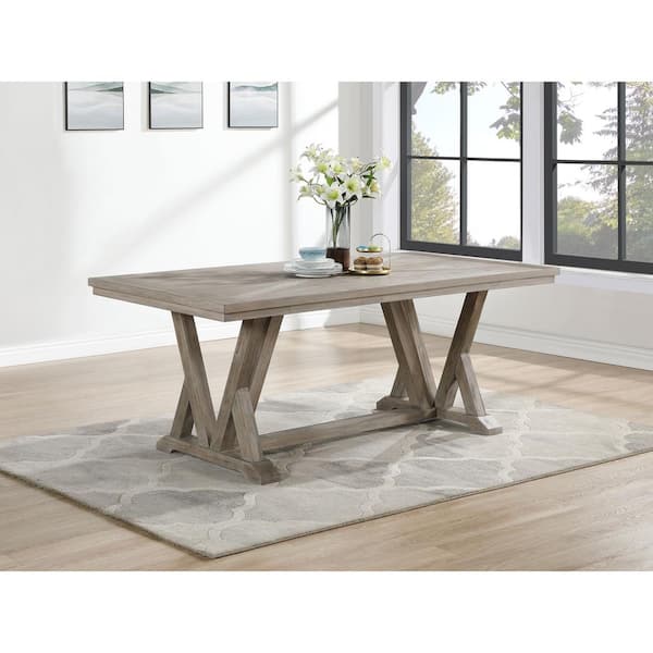 Coaster Cornelia Farmhouse Coastal Grey Wood Top 82 in. Trestle Dining Table Seats 10