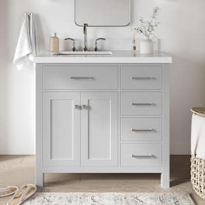 Bristol 37 in. W x 22 in. D x 36 in. H Freestanding Bath Vanity in Grey with Pure White Quartz Top