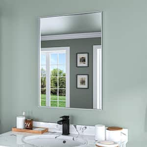 22 in. W x 30 in. H Silver Aluminum Rectangle Framed Tempered Glass Wall-Mounted Bathroom Mirror