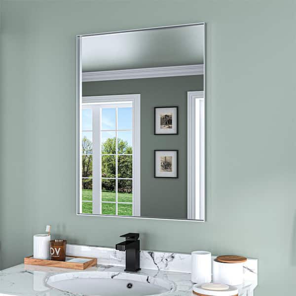 ORGANNICE 22 in. W x 30 in. H Silver Aluminum Rectangle Framed Tempered Glass Wall-Mounted Bathroom Mirror