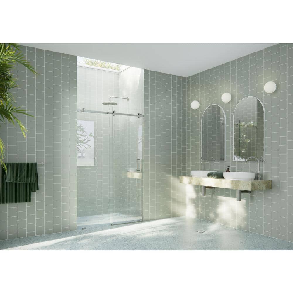 Astro 52" Frameless Glass Sliding Shower Door with Brushed Nickel Hardware