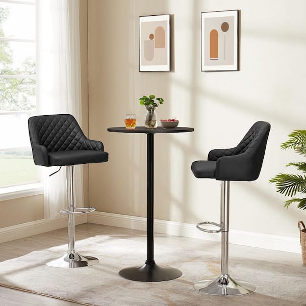 37.4 Bar Stools (Set of 4) with Back, Adjustable Counter Height Bar Chairs for Kitchen Island, Black PU Metal Barstool