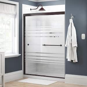 Traditional 59-3/8 in. W x 70 in. H Semi-Frameless Sliding Shower Door in Bronze with 1/4 in. Tempered Transition Glass