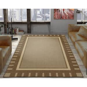 Jardin Collection Bordered Design 5x7 Non Shedding Indoor/Outdoor Area Rug, 5 ft. 3 in. x 6 ft. 11 in., Brown