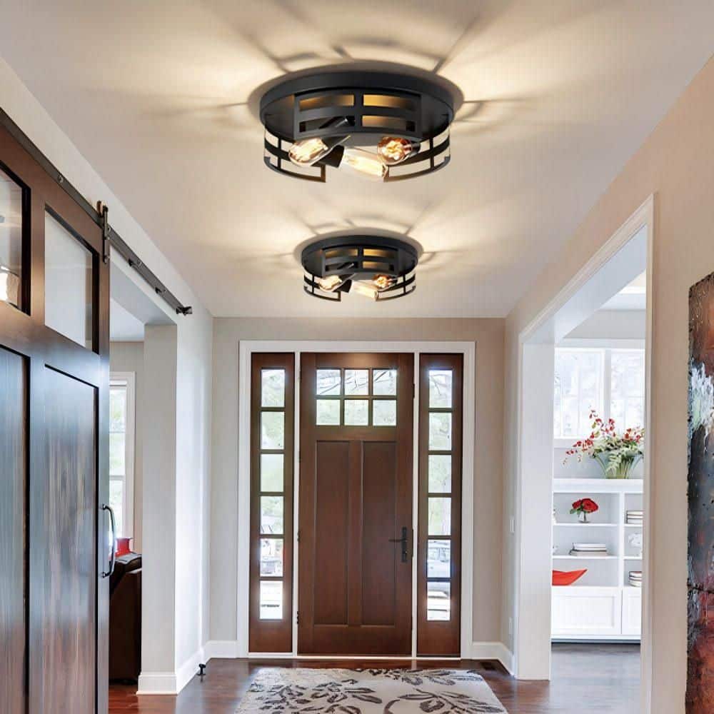 13 in. Black 3-Light Flush Mount Ceiling Light Fixture, 2-Pack Lighting for Hallway, Kitchen and Bathroom price history on PriceWatchPro