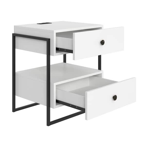 Boyd Sleep Pesaro Modern White 2-Drawer Nightstand with Power and USB Charging Station