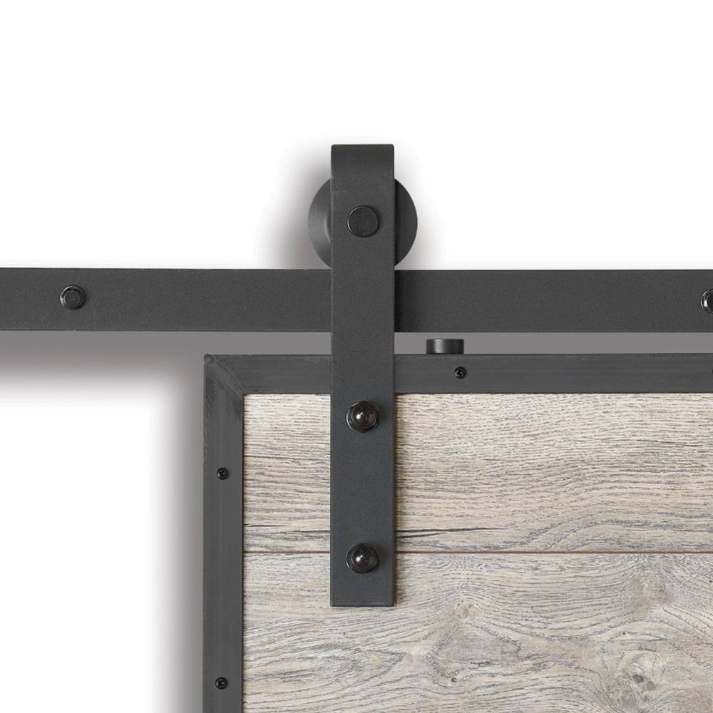 Matte Black Steel Barn Door Hardware Kit with Exposed Rollers