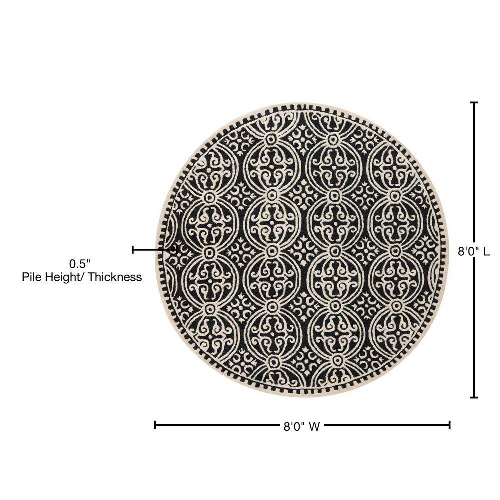 Black and Ivory Round Hand-Tufted Wool Area Rug