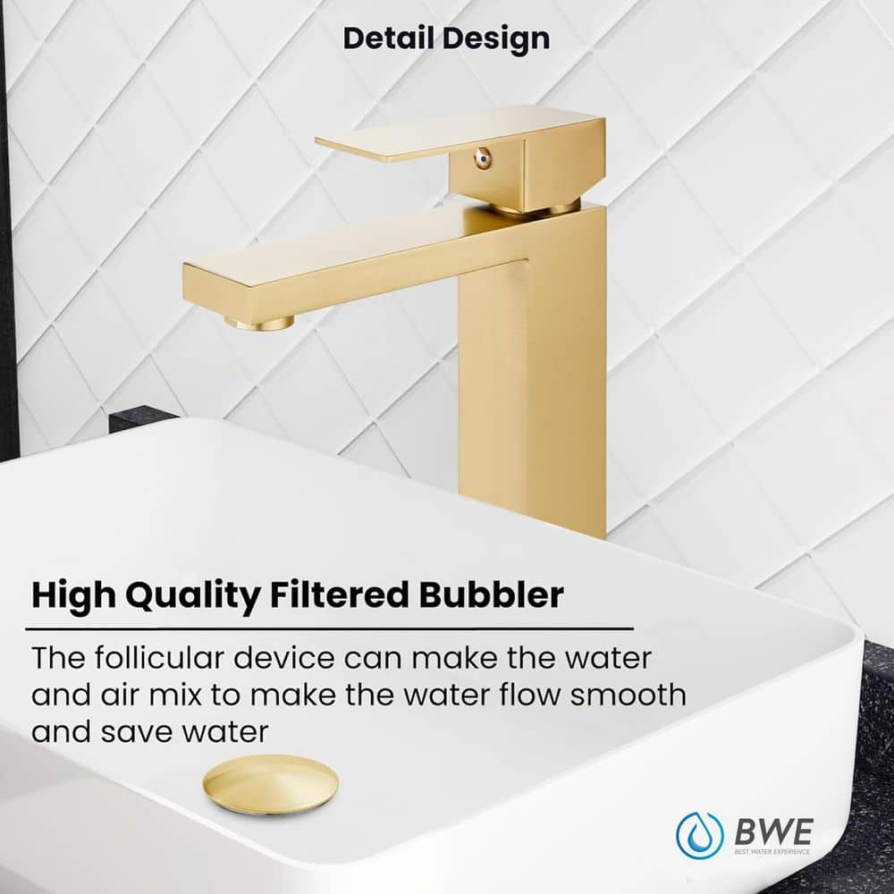 Brushed Gold Single Handle Vessel Sink Bathroom Faucet