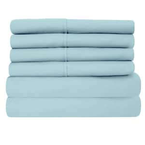 6-Piece Sky Blue Super-Soft 1600 Series Double-Brushed Queen Microfiber Bed Sheets Set