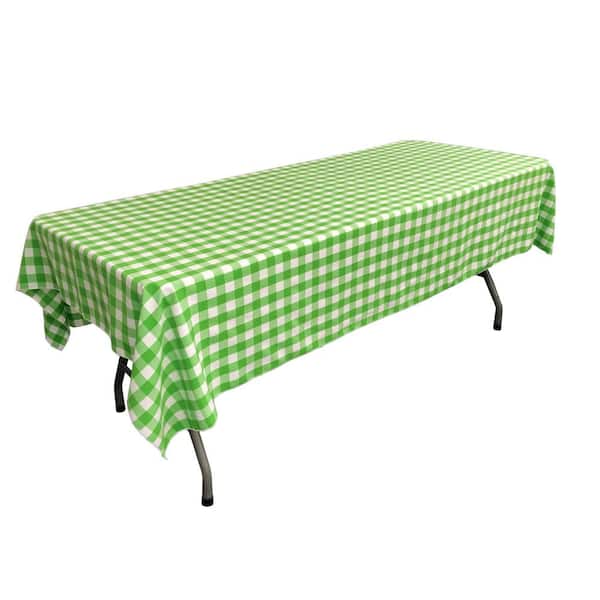 LA Linen 60 in. x 84 in. White and Lime Checkered Rectangular Tablecloth