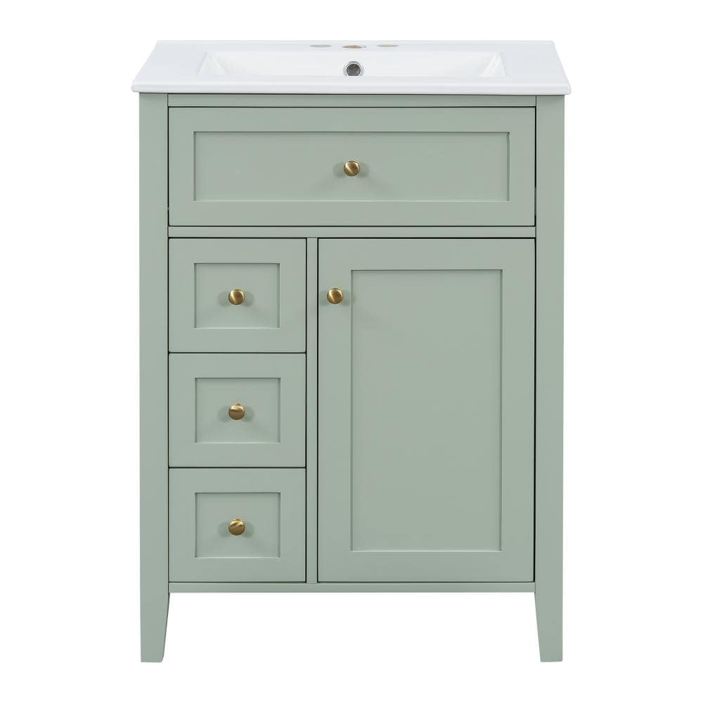 24 in. Single Sink Freestanding Green Bath Vanity with White Ceramic Top Unassembled price history on PriceWatchPro