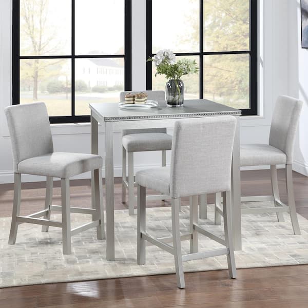 5-Piece Square Gray Wood Top Kitchen Table Set Seats 4 for Small Space