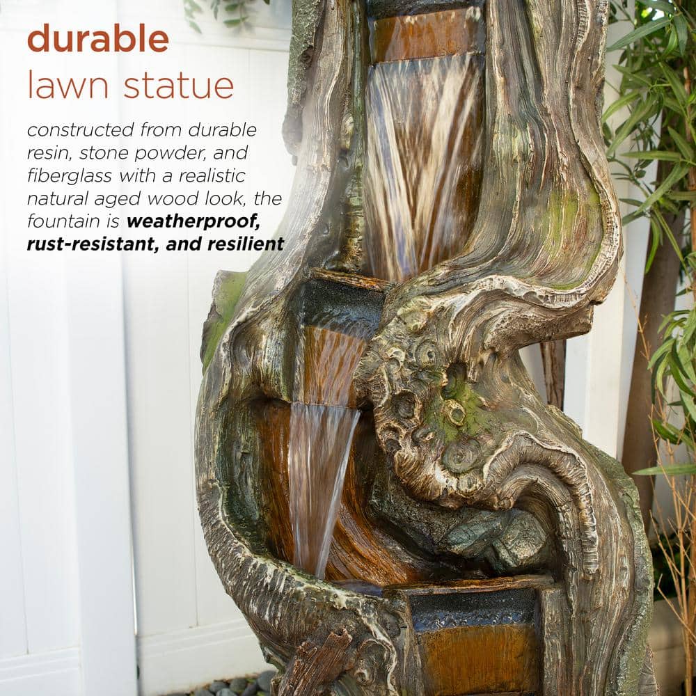 79" Natural Wood Look Resin Tiered Fountain with LED Lights