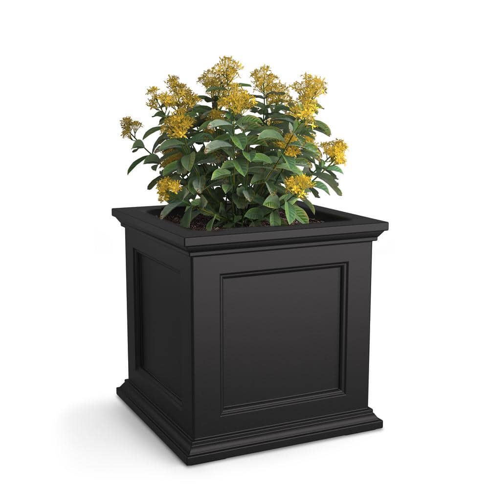 Fairfield Square 20" Black Self-Watering Polyethylene Outdoor Planter