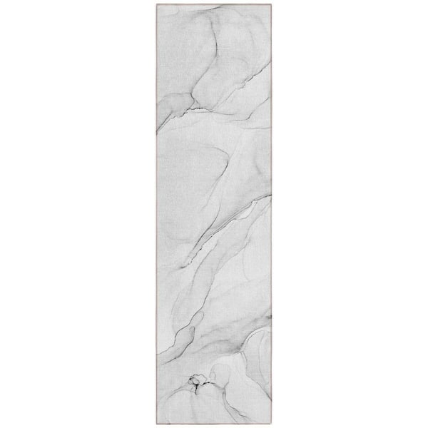 Gray 2 ft. x 8 ft. Abstract Indoor / Outdoor Area Rug