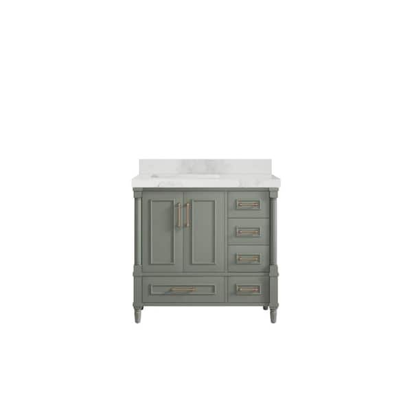 Willow Collections Hudson 36 in. W x 22 in. D x 36 in. H Left Offset Sink Bath Vanity in Evergreen with 2 in. Calcutta Nuvo Qt. Top