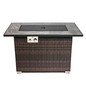 44 in. Fire Pit Table for Outside Propane with Glass Wind Guard, Ceramic Tabletop Gas Fire Table