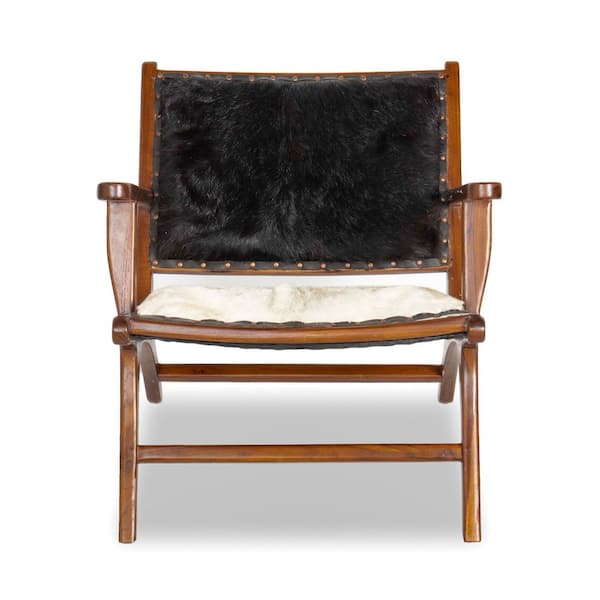Ashcroft Furniture Co Ananya Mid Century Furniture Style Comfy Genuine Fur Armchair in Multi-Color