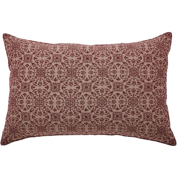 VHC BRANDS Custom House Natural Burgundy Country Jacquard 14 in. x 22 in. Throw Pillow