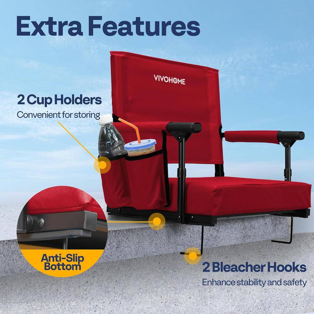 Red Foldable Stadium Seats with Back Support and Cushion, 2-Pack