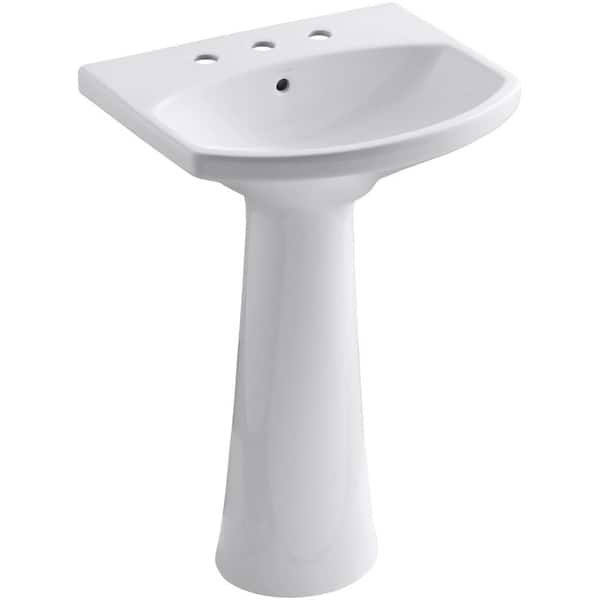 KOHLER Cimarron 8 in. Widespread Vitreous China Pedestal Combo Bathroom Sink in White with Overflow Drain