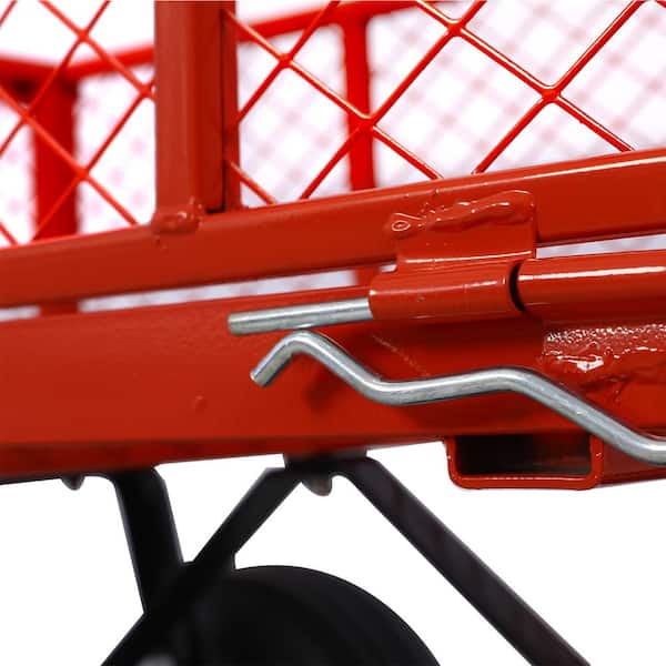 3 cu. ft. Steel Garden Cart with Wheels 500 lbs. Utility Cart Wagon with 180° Rotating Handle and Removable Sides, Red