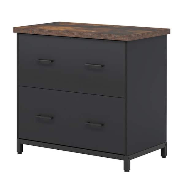 TRIBESIGNS WAY TO ORIGIN Calvin 2-Drawer Black Wood 30.7 in. Lateral File Cabinet for Letter Size Files, Home Office Filing Cabinet Printer Stand