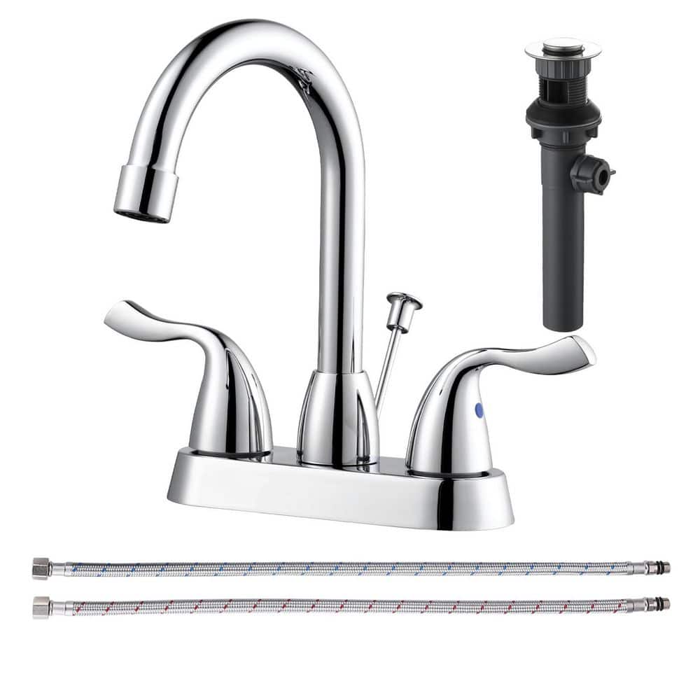 4 in. Centerset Double Handle High Arc Bathroom Faucet with Lift-Up Drain in Polished Chrome price history on PriceWatchPro