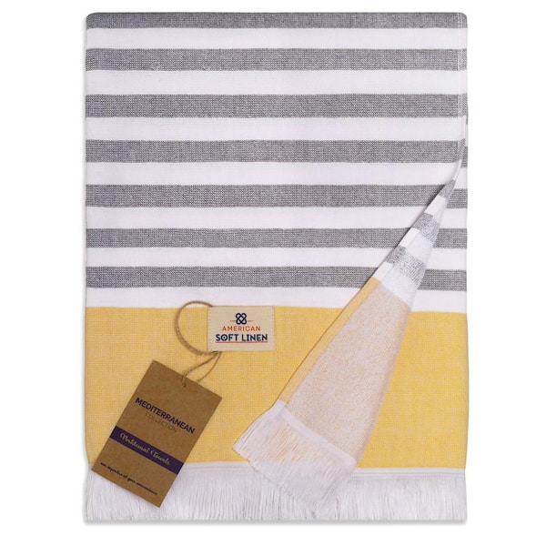 Peshtemal Extra Large Turkish Beach Towel. Cotton (color: yellow, blue,  white)