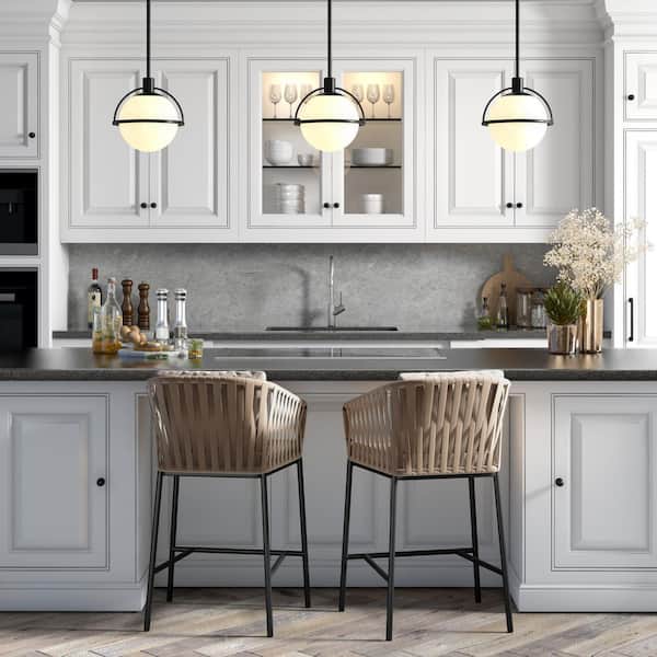 Cieonna 1-Light Blackened Bronze Pendant with White Milk Glass Shade