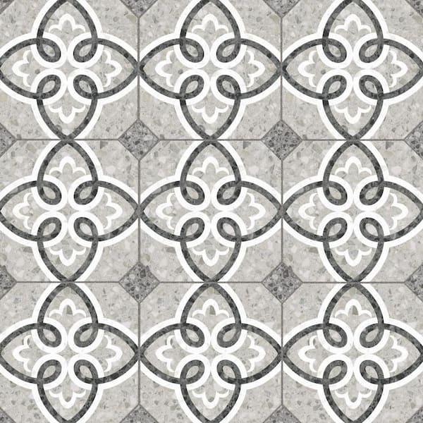 Merola Tile Riviera Octagon Garde Gris with Taco Nero 8 in. x 8 in. Porcelain Floor and Wall Tile (11.25 sq. ft. /Case)