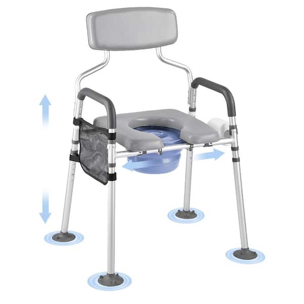 4-in-1 Bedside Commode Chair with Padded Backrest, 5L Bucket, Adjustable Height and Width, 500 lb Capacity