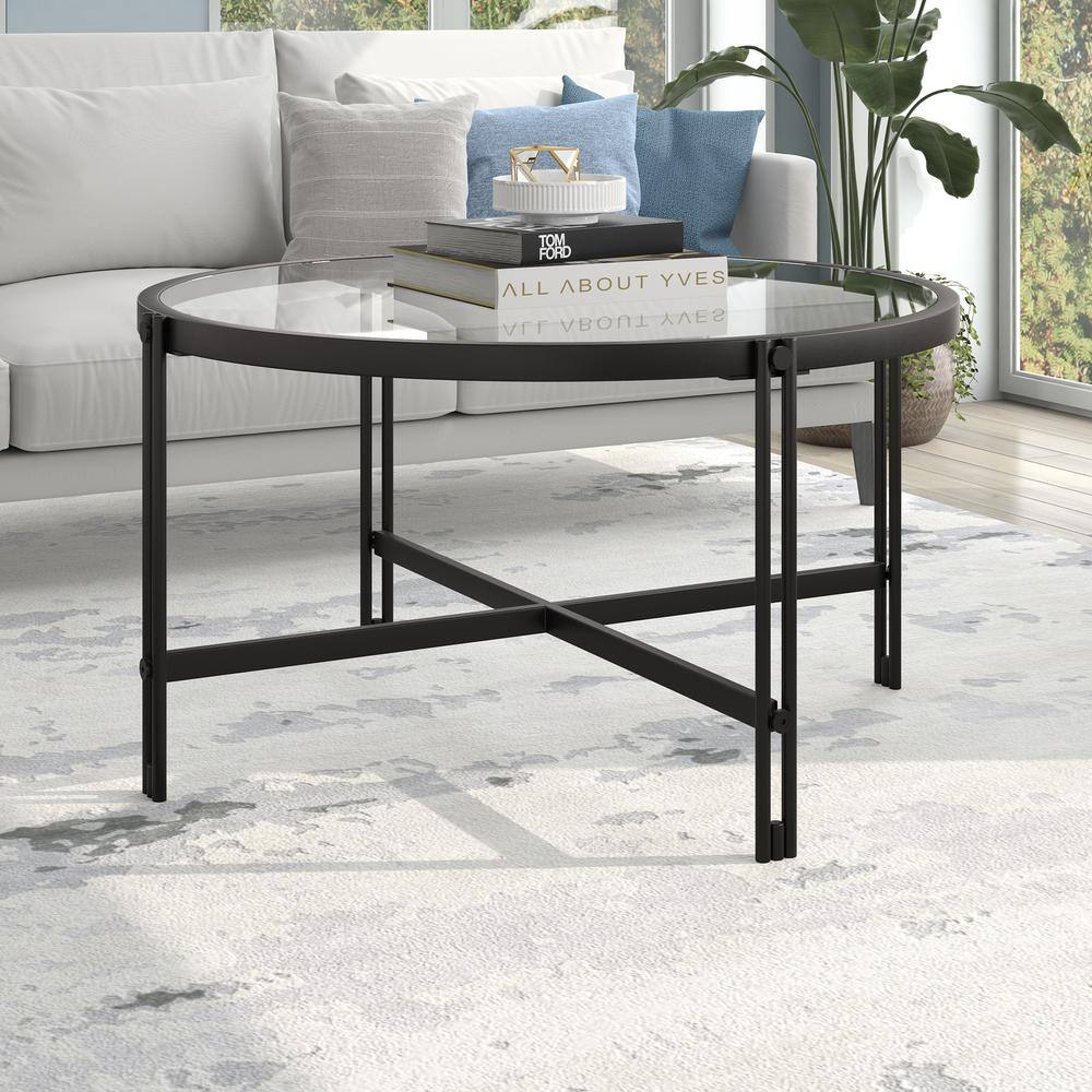 Inez 32" Blackened Bronze Round Metal and Glass Coffee Table