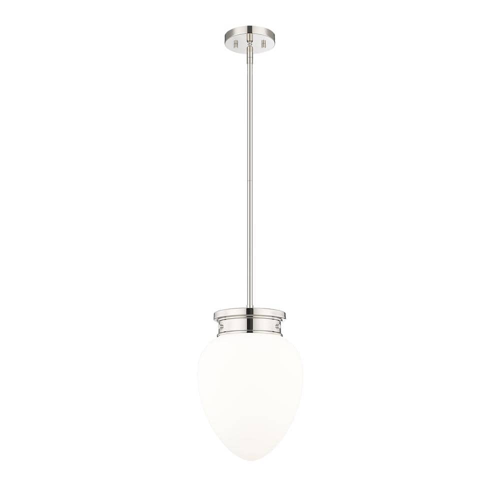 Gideon 10 in. 1-Light Polished Nickel Shaded Pendant Light with Etched Opal