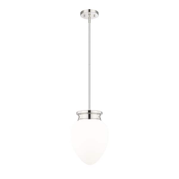 Unbranded Gideon 10 in. 1-Light Polished Nickel Shaded Pendant Light with Etched Opal Glass Shade, No Bulbs Included