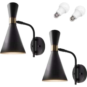 11 in. 1-Light Black Rotatable Wall Light Fixture (2-Pack)