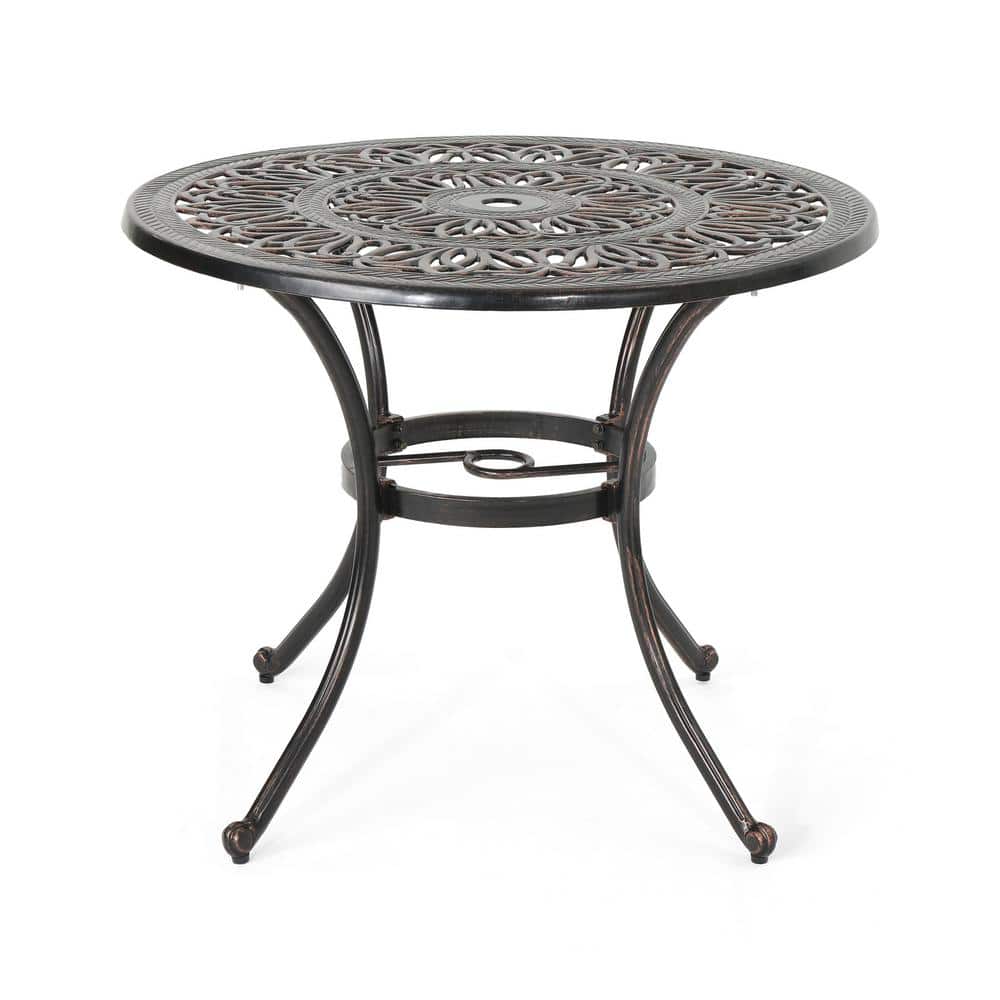 Cast Aluminum Outdoor Round Dining Table for Patio Garden Backyard Bronze
