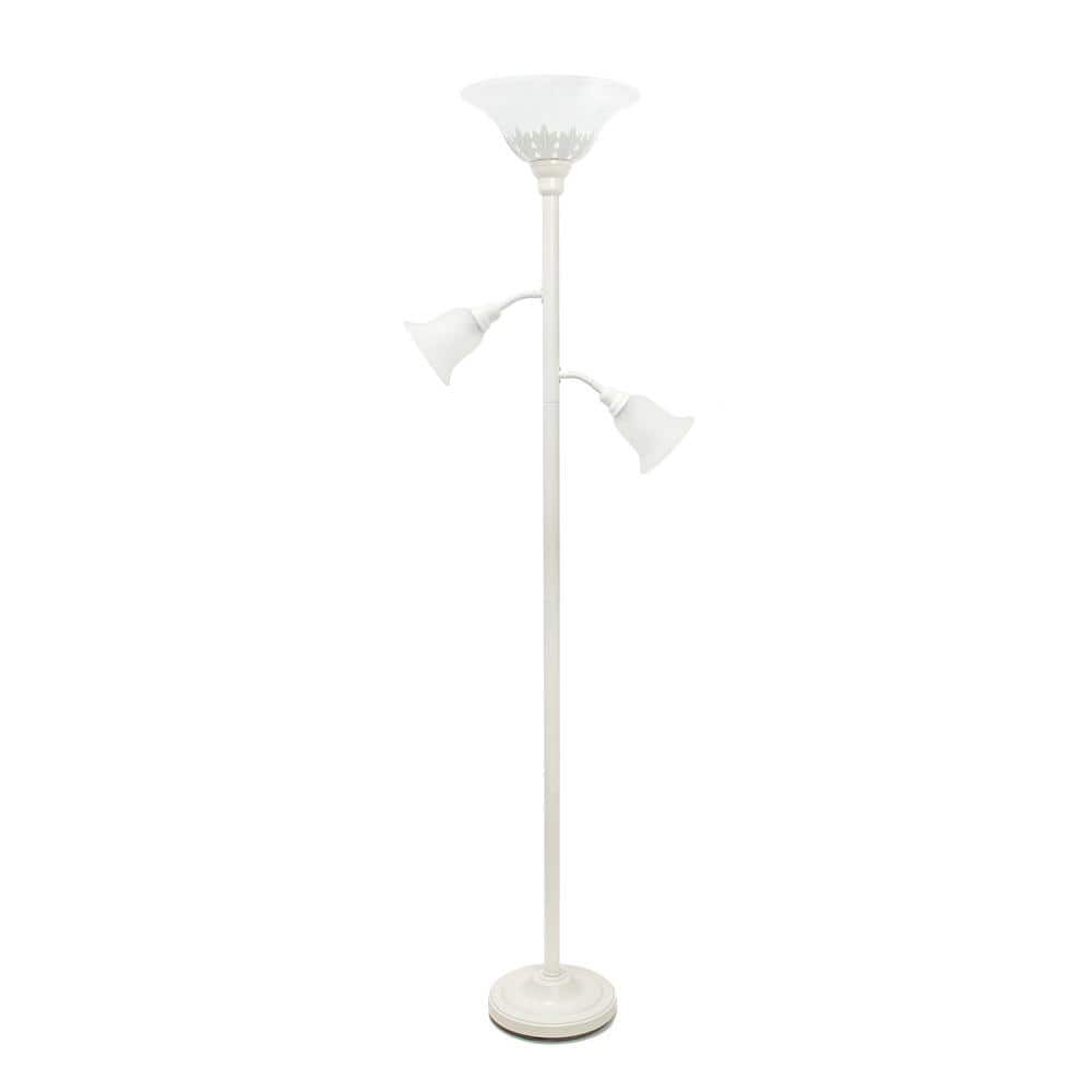 Elegant White Torchiere Floor Lamp with Adjustable Reading Lights