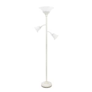 71 in. White Torchiere Floor Lamp with 2 Reading Lights and White Scalloped Glass Shades