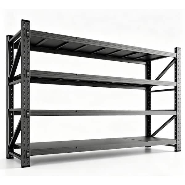 4-Tier Metal Garage Storage Shelves, 24 in. D x 71.25 in. W x 70 in. H, Black Steel Heavy Duty Storage Rack