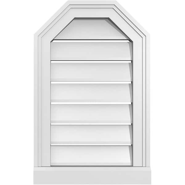 Ekena Millwork 14" x 22" Octagonal Top Surface Mount PVC Gable Vent: Functional with Brickmould Sill Frame