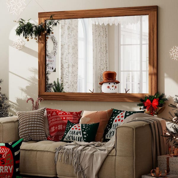 30 in. W x 40 in. H Rectangular Classic Brown Wooden Framed Bathroom Vanity Mirror Wall Mirror