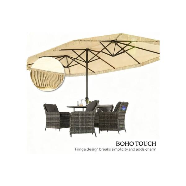 cream tilt rectangular patio umbrella VAMOP 15 ft. Steel Cantilever Rectangle Patio Umbrella with Fringe and  Crank Lift in Cream White ZZH102784