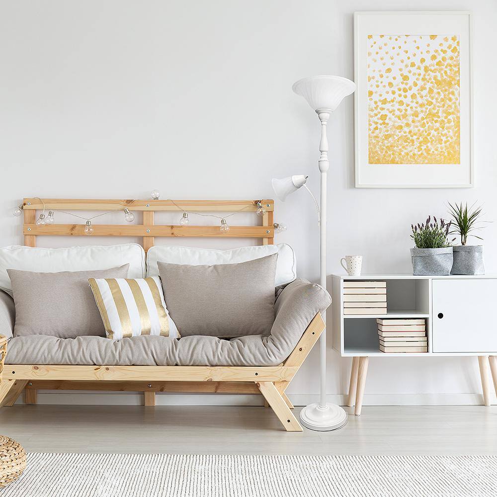White Adjustable 3-Way Switch Floor Lamp with Marble Glass Shade