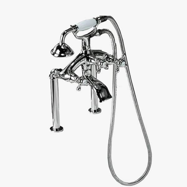 3-Handle Tub Deck Mount Bathtub Faucet with Handshower and Hose in Brushed Nickel