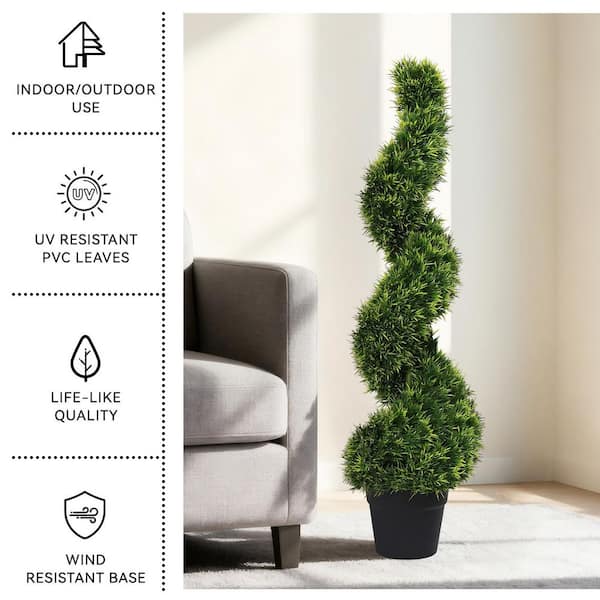 HOYMN 3 ft. Artificial Cedar Spiral Topiary Tree in Black Pot, UV