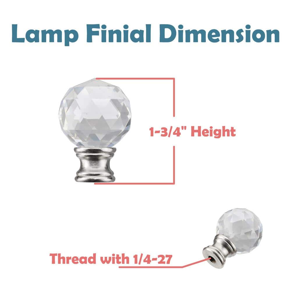 Clear Faceted Crystal Round Lamp Finial with Brushed Nickel Base