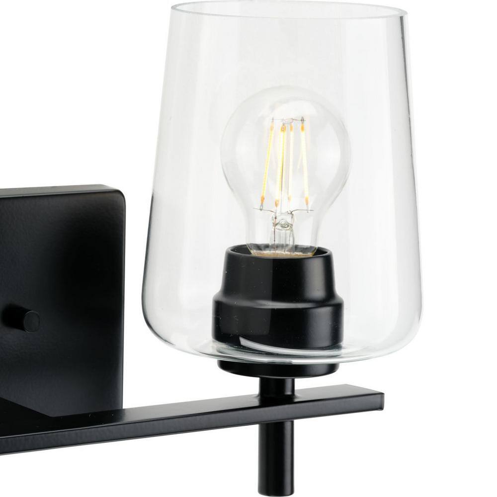Matte Black 2-Light Wall Sconce with Clear Glass Shades