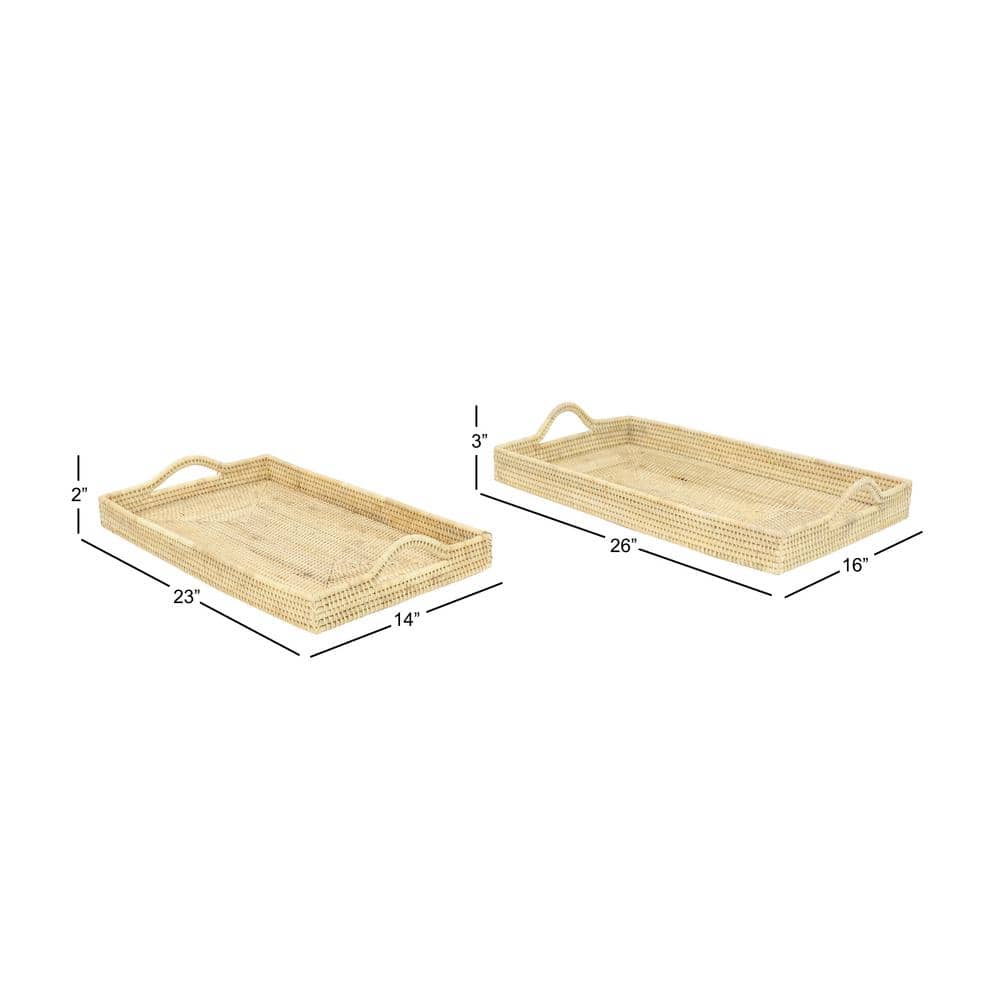 Bohemian Light Brown Rattan Rectangular Tray Set of 2